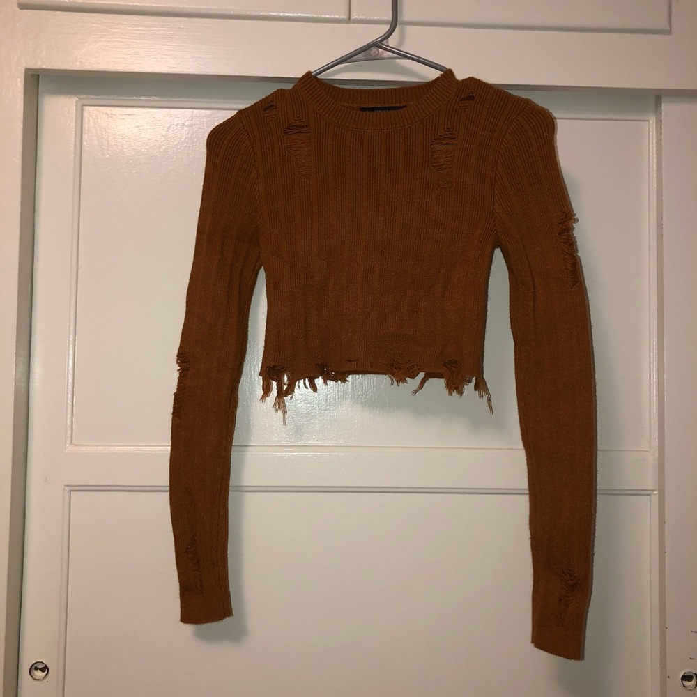 Cropped Distressed Sweater